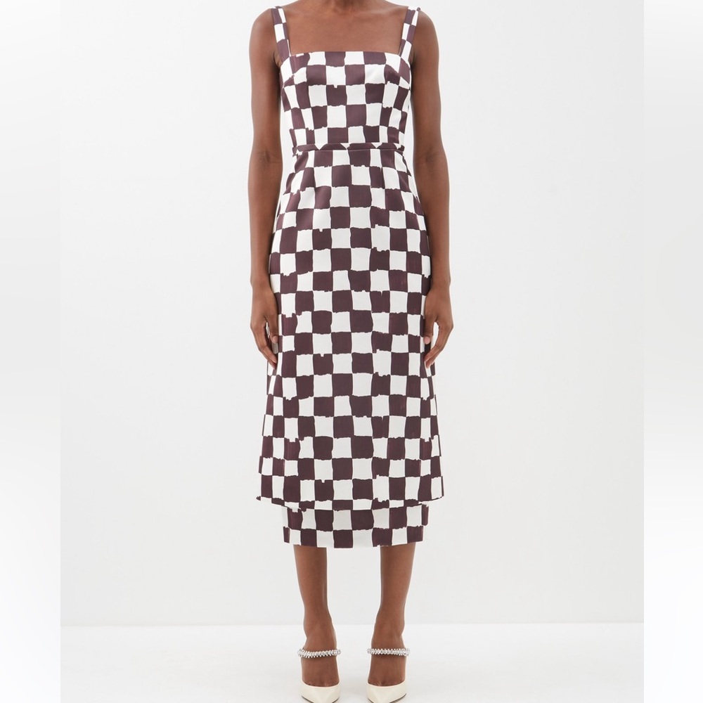 EMILIA WICKSTEAD Ginny checked satin midi dress | NWT | Size 6 UK